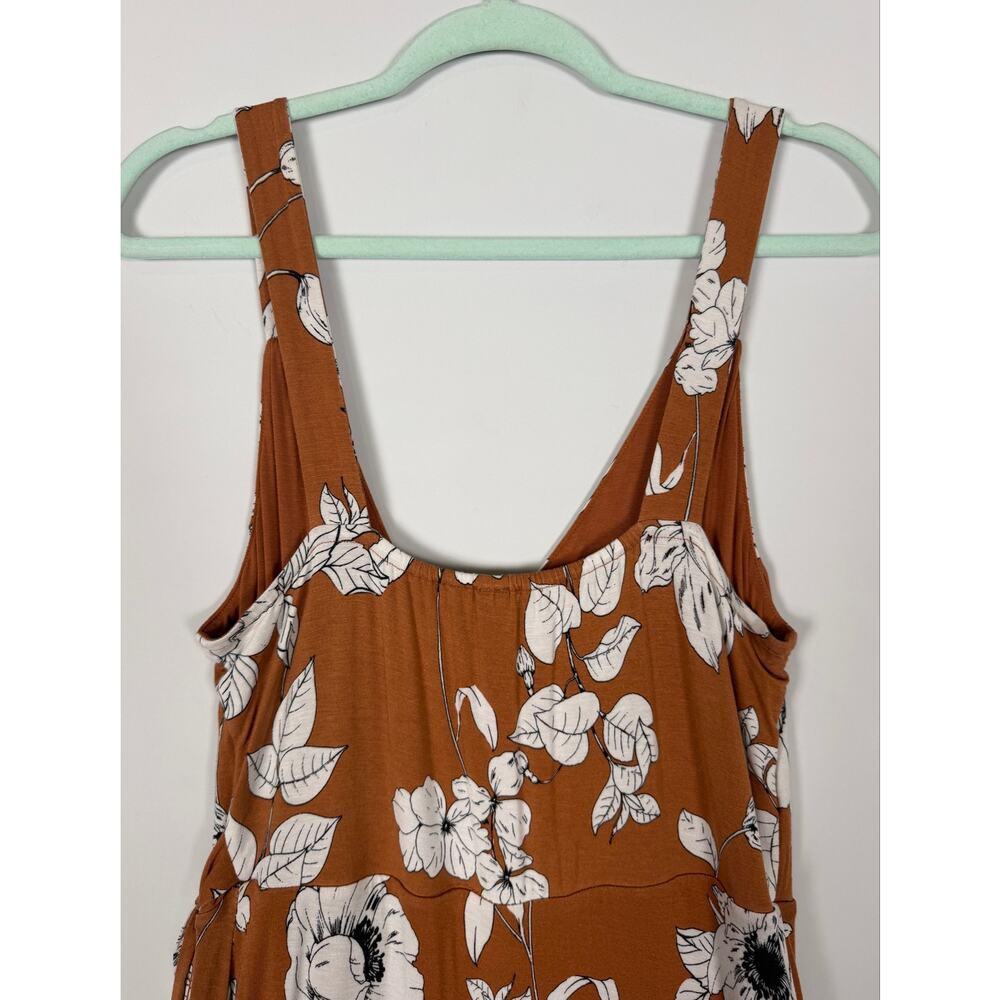 Anthropologie Ruffled Floral Midi Dress Brown Motif Medium Faux Wrap Resortwear - Picture 10 of 12